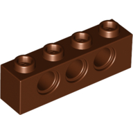 Lego Technic Brick 1 x 4 [3 Pin Holes] / Reddish Brown
