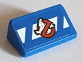 Lego Slope 30 1 x 2 x 2/3 with Ghostbusters Logo on Blue and White Danger Stripes Pattern (Sticker) - Set 75827 / Blue