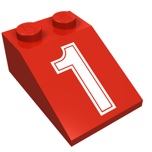 Lego Brick Sloped 33° 3 x 2 with White "1" Outlined Print / Red