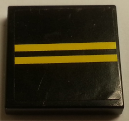 Lego Tile 2 x 2 with Two Yellow Stripes Pattern (Sticker) - Set 8135 / Black
