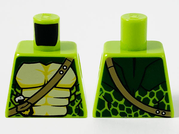 Lego Torso Ninjago Snake with Dark Tan Shoulder Belt and Green and Tan Scales Pattern (Spitta) / Lime