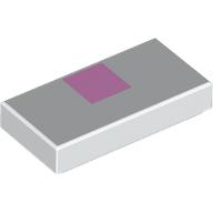 Lego Tile 1 x 2 with Bright Pink Square Print