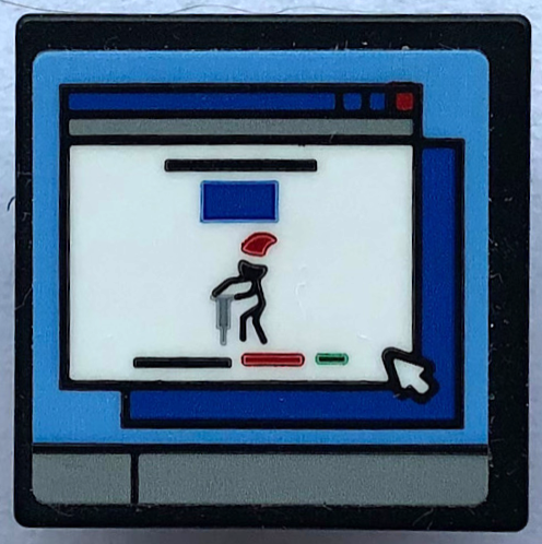 Lego Road Sign 2 x 2 Square with Open O Clip with Computer Screen, Black Stick Figure with Jackhammer and Mouse Cursor Pattern (Sticker) - Set 21336 / Black