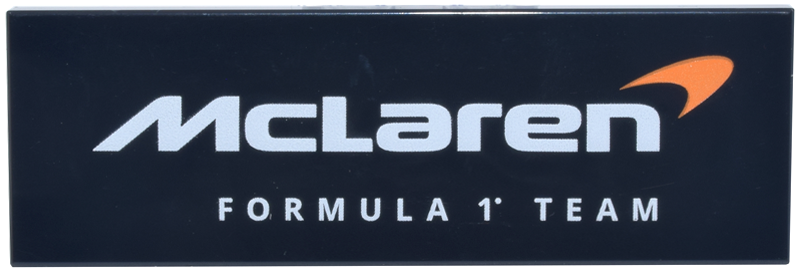 Lego Tile 2 x 6 with White 'McLaren FORMULA 1 TEAM' and Orange Logo Pattern / Black
