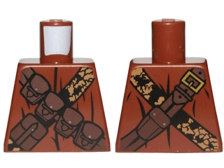 Lego Torso SW Jawa with Dark Brown Pouches and Black and Gold Straps Pattern / Reddish Brown