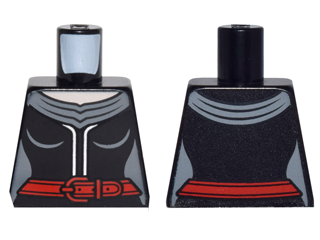 Lego Torso Female Outline Dress with 2 Silver Vertical Lines and Red Belt with Buckle Pattern / Black