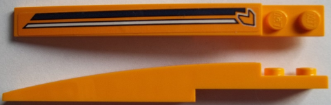 Lego Slope, Curved 10 x 1 with Dark Blue and White Stripes Pattern Model Right Side (Sticker) - Set 60151 / Bright Light Orange
