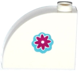 Lego Slope, Curved 3 x 1 x 2 with Hollow Stud with Magenta Flower on Medium Azure Background Pattern Model Left Side (Sticker) - Set 41125