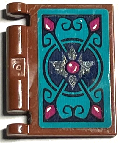 Lego Minifigure, Utensil Book Cover with Dark Blue and Magenta Elves Scrollwork on Dark Turquoise Background Pattern (Sticker) - Set 41194