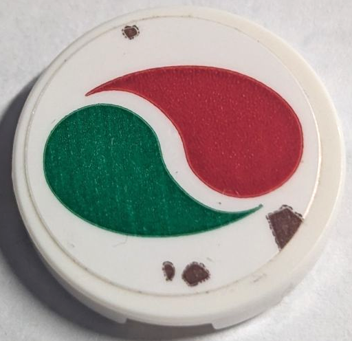 Lego Tile, Round 2 x 2 with Bottom Stud Holder with Octan Logo and Reddish Brown Mud Splotches Pattern (Sticker) - Set 60472