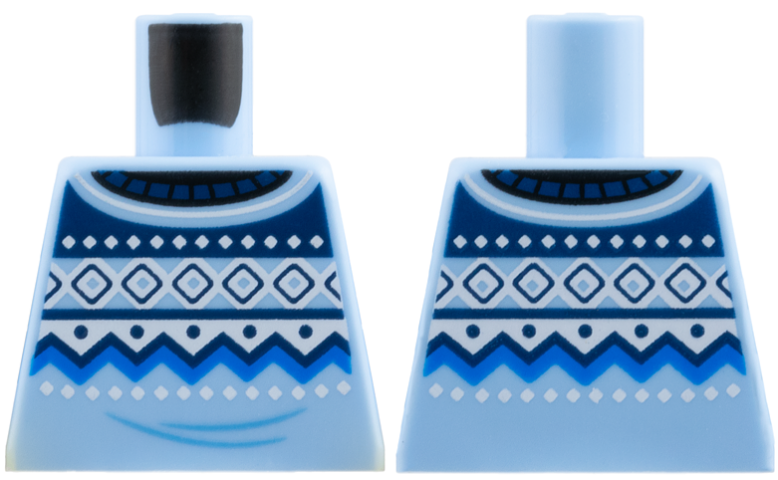 Lego Torso Fair Isle Sweater with Blue, Dark Blue, and White Geometric Shapes and Zigzag Lines Pattern / Bright Light Blue