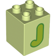Lego Duplo Brick 2 x 2 x 2 with Lime 'J' Print