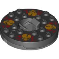 Lego Turntable 6 x 6 Round Dark Bluish Gray Base with Black Top with Orange Skulls on Red Print (Ninjago Spinner)