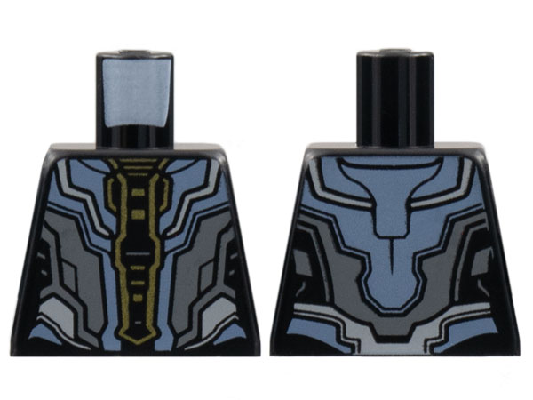 Lego Torso Armor, Sand Blue and Dark Bluish Gray Panels, Gold Down Middle Pattern / Black