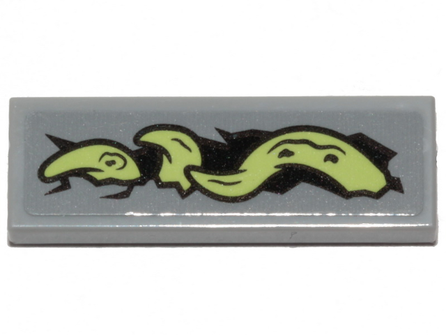 Lego Tile 1 x 3 with Yellowish Green Tentacle Pattern Model Right Side (Sticker) - Set 70433 / Light Bluish Gray