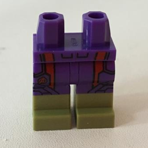 Lego Hips with Dark Purple Legs and Olive Green Boots Pattern with Dark Red Stripes Print / Dark Purple