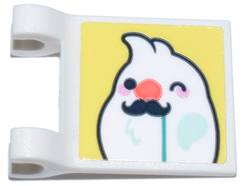 Lego Flag 2 x 2 Square with Flared Edge with White Bird Face Winking with Coral Nose and Black Moustache Mask Pattern (Sticker) - Set 41806