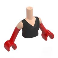 Lego Minidoll Torso Woman with Black Dress, Light Nougat Shoulders Print, Red Arms and Hands / Light Nougat