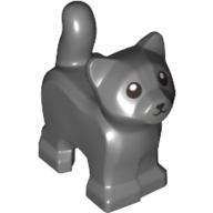 Lego Animal, Cat, Kitten, Short Tail, Black Eyes and Nose Print / Dark Bluish Gray