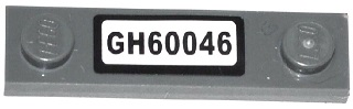 Lego Plate, Modified 1 x 4 with 2 Studs without Groove with 'GH60046' Pattern (Sticker) - Set 60046 / Dark Bluish Gray
