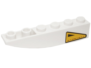 Lego Slope, Curved 6 x 1 Inverted with Yellow Triangle with Black Border and Small Triangle Pattern Model Right Side (Sticker) - Set 10195 / White