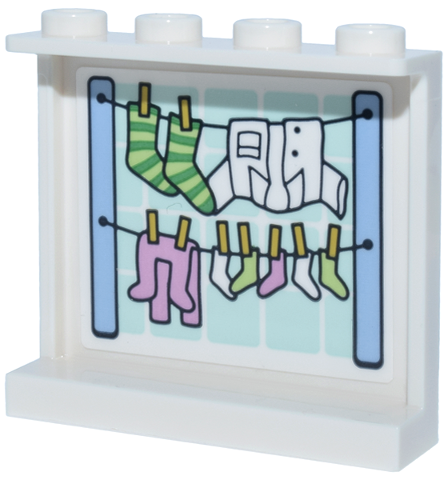 Lego Panel 1 x 4 x 3 with Side Supports - Hollow Studs with Laundry, Shirt, Socks and Jumpsuit on Clothesline Pattern (Sticker) - Set 42670