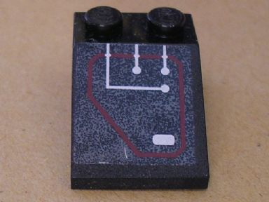 Lego Slope 33 3 x 2 with Siver Circuitry 2 Liness Straight, 1 Line Bent in Red Outline Pattern (Sticker) - Set 7702