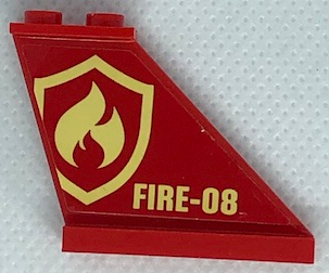 Lego Tail 4 x 1 x 3 with Bright Light Yellow and Red Fire Logo Badge and 'FIRE-08' Pattern on Both Sides (Stickers) - Set 60216
