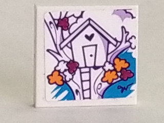 Lego Tile 2 x 2 with Tree House and Ladder Pattern (Sticker) - Set 41335 / White