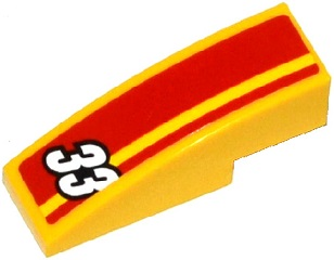 Lego Slope, Curved 3 x 1 with White '33' and Red Stripes Pattern (Sticker) - Set 60082