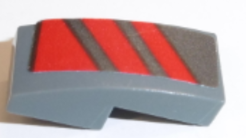 Lego Slope, Curved 2 x 1 x 2/3 with Red Diagonal Stripes Pattern Model Right Side (Sticker) - Set 70613