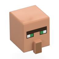 Lego Minifig Head Special, Cube with Nose and Villager Face with Green Eyes Print / Nougat