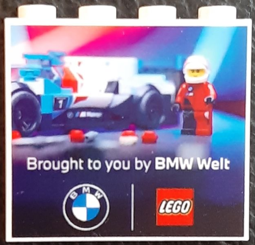 Lego Brick 1 x 4 x 3 with LEGO BMW Event Munich 2024 with 'Brought to you by BMW Welt' Pattern / White