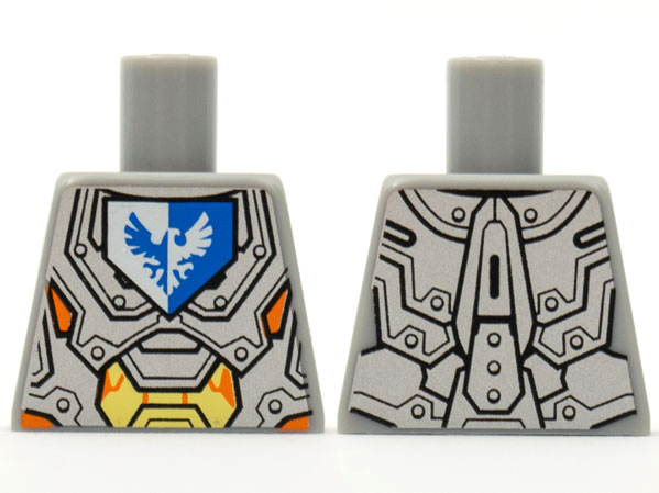 Lego Torso Nexo Knights Armor with Orange and Gold Circuitry and Emblem with Blue Falcon Pattern / Light Bluish Gray