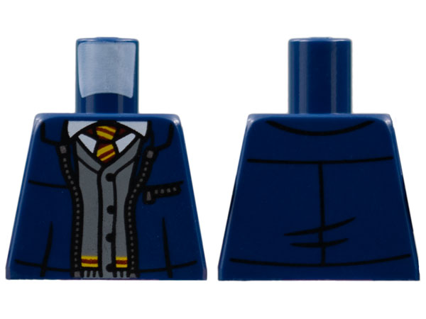 Lego Torso Jacket with Silver Zipper, White Shirt, Dark Bluish Gray Vest, Dark Red and Yellow Striped Tie Pattern / Dark Blue