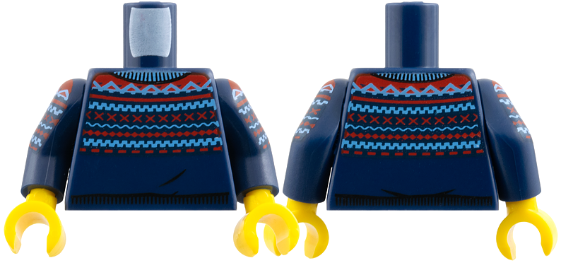 Lego Torso Knit Fair Isle Sweater with Medium Blue and Red Lines Pattern / Dark Blue Arms with Medium Blue and Red Lines Pattern / Yellow Hands