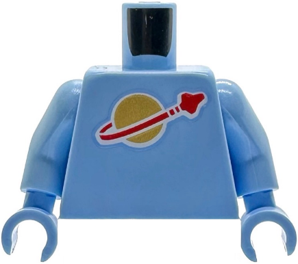 Lego Torso with Classic Space Logo High on Torso Pattern, Inside with Ribs (second reissue) / Bright Light Blue Arms / Bright Light Blue Hands