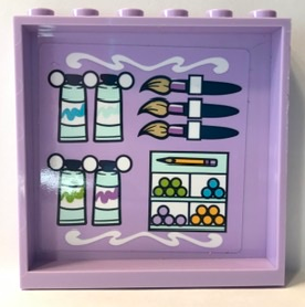 Lego Panel 1 x 6 x 5 with Paint Brushes and Art Supplies Pattern on Inside (Sticker) - Set 41365 / Lavender