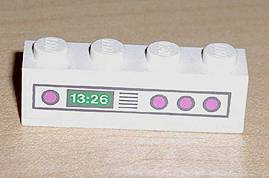 Lego Brick 1 x 4 with Dark Pink Knobs and 13:26 Clock Pattern (Sticker) - Set 5895 / White