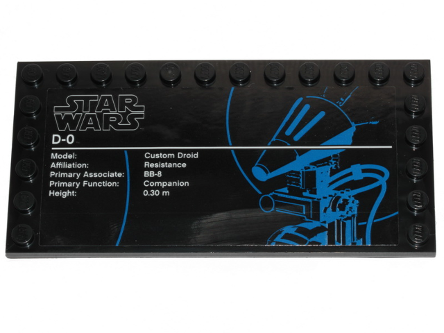 Lego Tile, Modified 6 x 12 with Studs on Edges with Star Wars Logo and 'D-O' Pattern (Sticker) - Set 75278 / Black