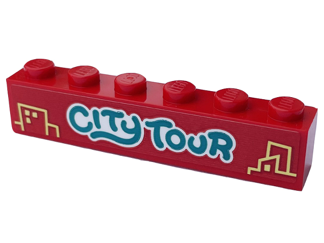 Lego Brick 1 x 6 with Dark Turquoise and White 'CITY TOUR' and Bright Light Yellow Skyline Pattern (Sticker) - Set 60407