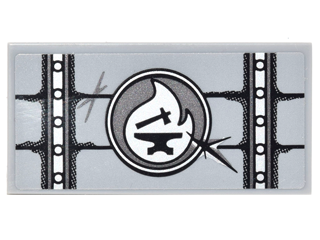 Lego Tile 2 x 4 with Metal Lid with Scratches and Blacksmith Emblem Pattern (Sticker) - Set 70627 / Light Bluish Gray