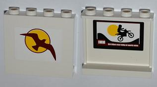 Lego Panel 1 x 4 x 3 with Side Supports - Hollow Studs with Bird and Sun on Outside and Motorcycle on Inside Pattern (Stickers) - Set 4435 / White