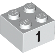 Lego Brick 2 x 2 with Black "1" Print / White
