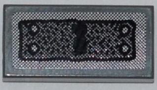 Lego Tile 1 x 2 with Bolted Panel and Keyhole Pattern (Sticker) - Set 7985 / Dark Bluish Gray