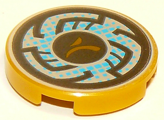 Lego Tile, Round 2 x 2 with Bottom Stud Holder with Rune Designs and Blue Pixels Pattern
