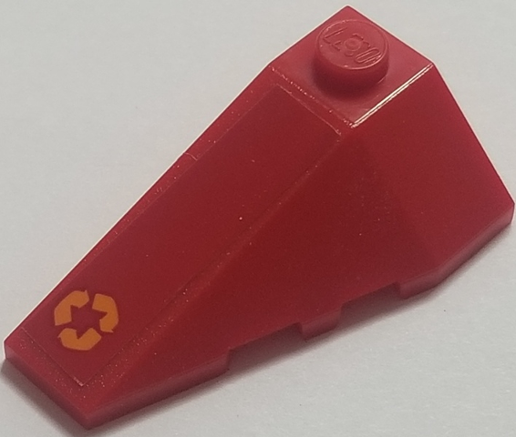Lego Wedge 4 x 2 Triple Left with Orange Recycling Arrows on Red Background Pattern (Sticker) - Set 70615