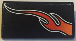 Lego Slope, Curved 2 x 4 x 2/3 without Bottom Tubes with Orange Flame Model Right Side Pattern (Sticker) - Set 8164 / Black