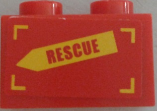 Lego Brick 1 x 2 with 'RESCUE' on Yellow Arrow Pattern Model Left Side (Sticker) - Set 60010