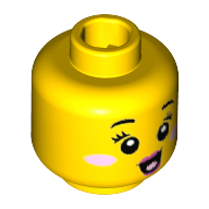 Lego Minifig Head N-POP Girl, Eyelashes, Small Eyebrows, Bright Pink Round Cheek Spots, Open Mouth Smile with Dark Pink Lips Print / Yellow